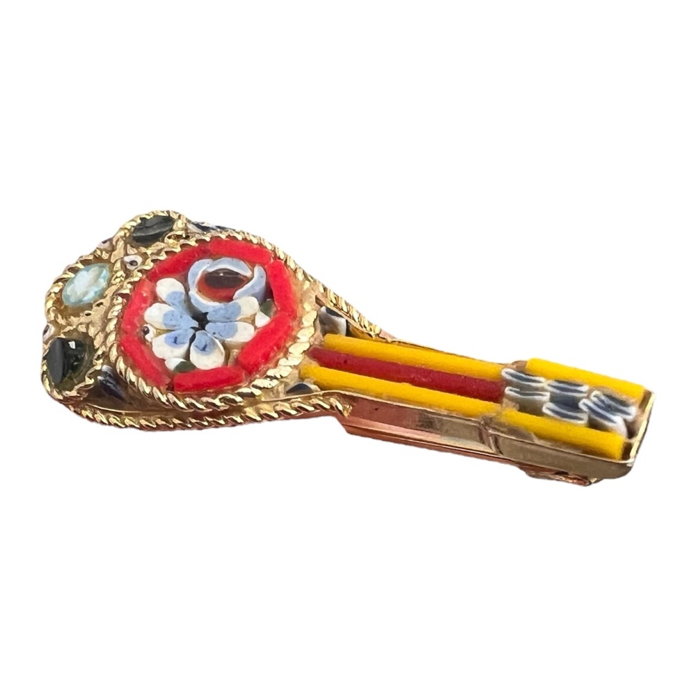 Vintage Micro-mosaic Brooch Guitar Gold Tone - Picture 2 of 7